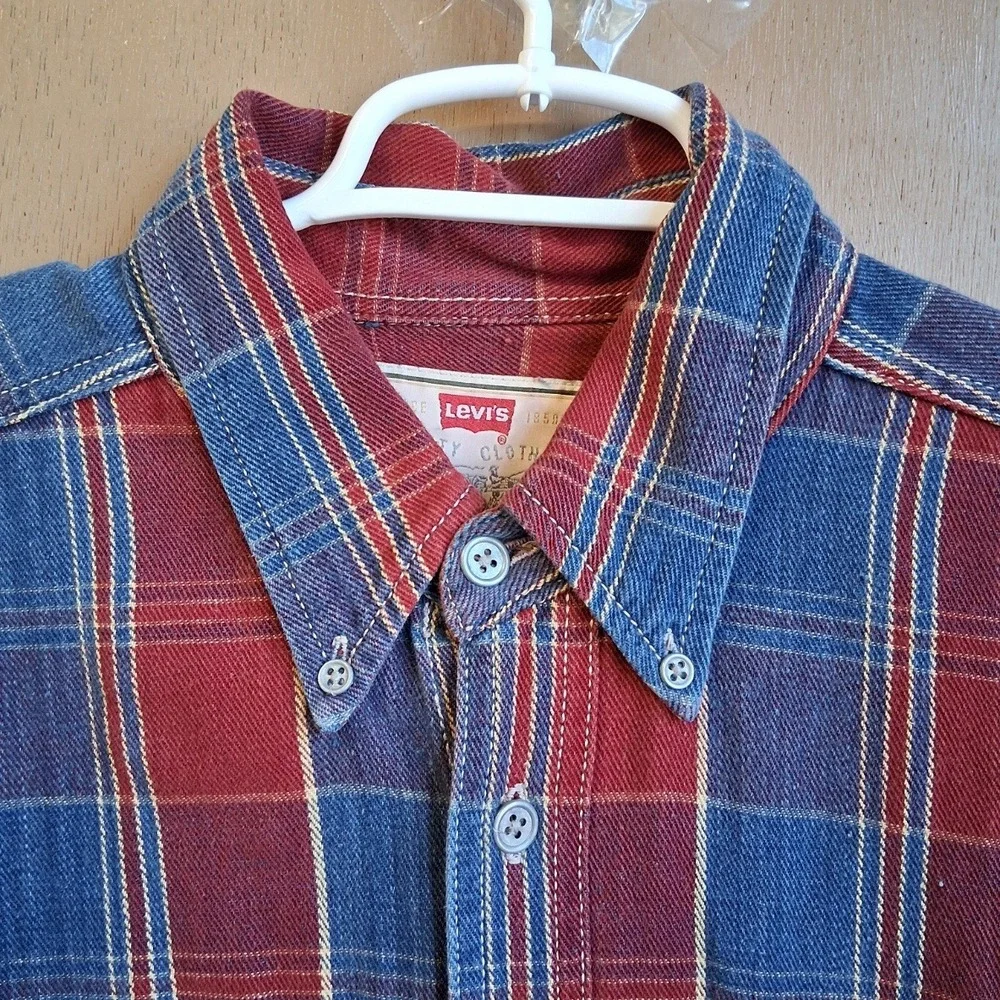 Vintage 1995 Levi's LS Plaid‎ Heavy Cotton Button Down Shirt Jacket Medium EUC